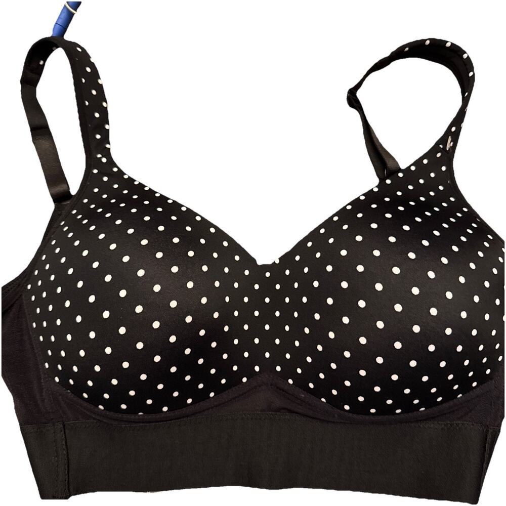 Rhonda Shear Brushed V-Neck Leisure Bra Women’s M Black White Polka Dot NWOT